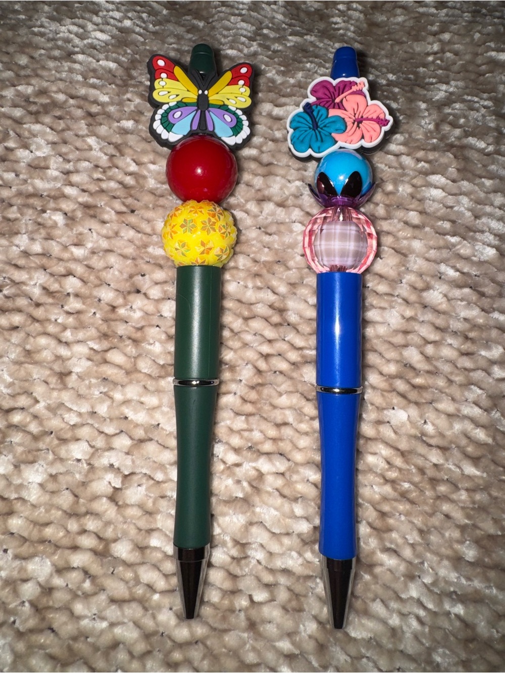 Colorful Butterfly & Floral Decorative Ballpoint Pens - Green and Blue